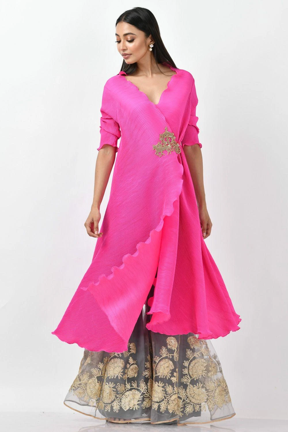 Kiran Uttam Ghosh Pink Wrap Kurta & Blue Gota Sharara Set 5 Kiran Uttam Ghosh Pink Wrap Kurta & Blue Gota Sharara Set - Image 3