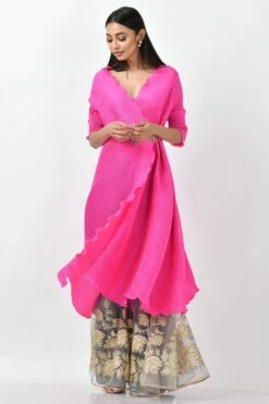 Kiran Uttam Ghosh Pink Wrap Kurta & Blue Gota Sharara Set 11 Kiran Uttam Ghosh Pink Wrap Kurta & Blue Gota Sharara Set -Deals Haute Togs Store kug20217 5 1