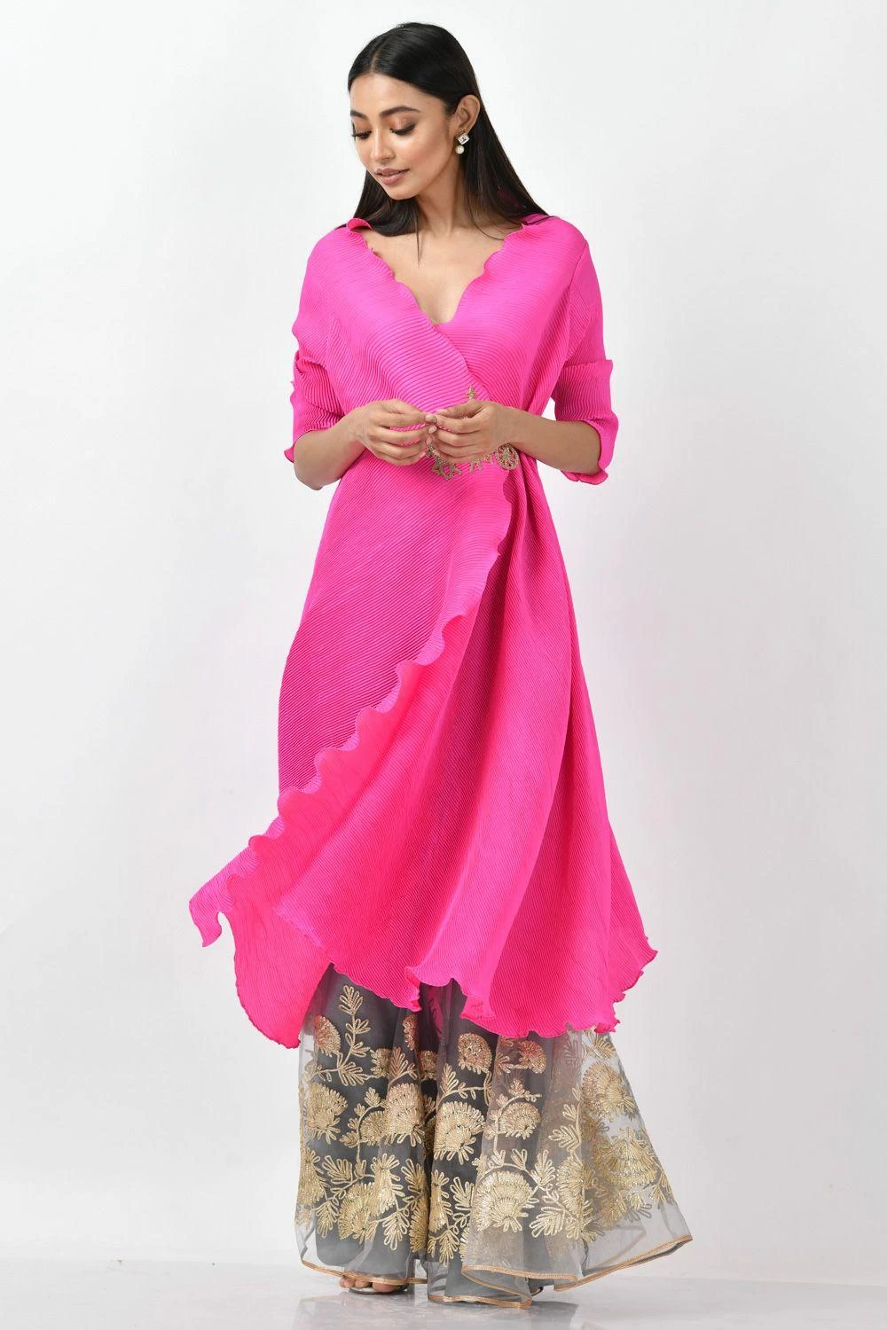 Kiran Uttam Ghosh Pink Wrap Kurta & Blue Gota Sharara Set 7 Kiran Uttam Ghosh Pink Wrap Kurta & Blue Gota Sharara Set - Image 5