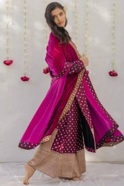 Mimamsaa Magenta Brocade Sharara Set With Velvet Dupatta -Deals Haute Togs Store mimrj009 3