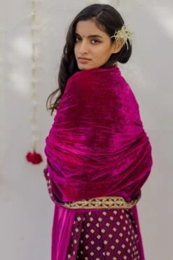 Mimamsaa Magenta Brocade Sharara Set With Velvet Dupatta -Deals Haute Togs Store mimrj009 4