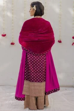 Mimamsaa Magenta Brocade Sharara Set With Velvet Dupatta -Deals Haute Togs Store mimrj009 5