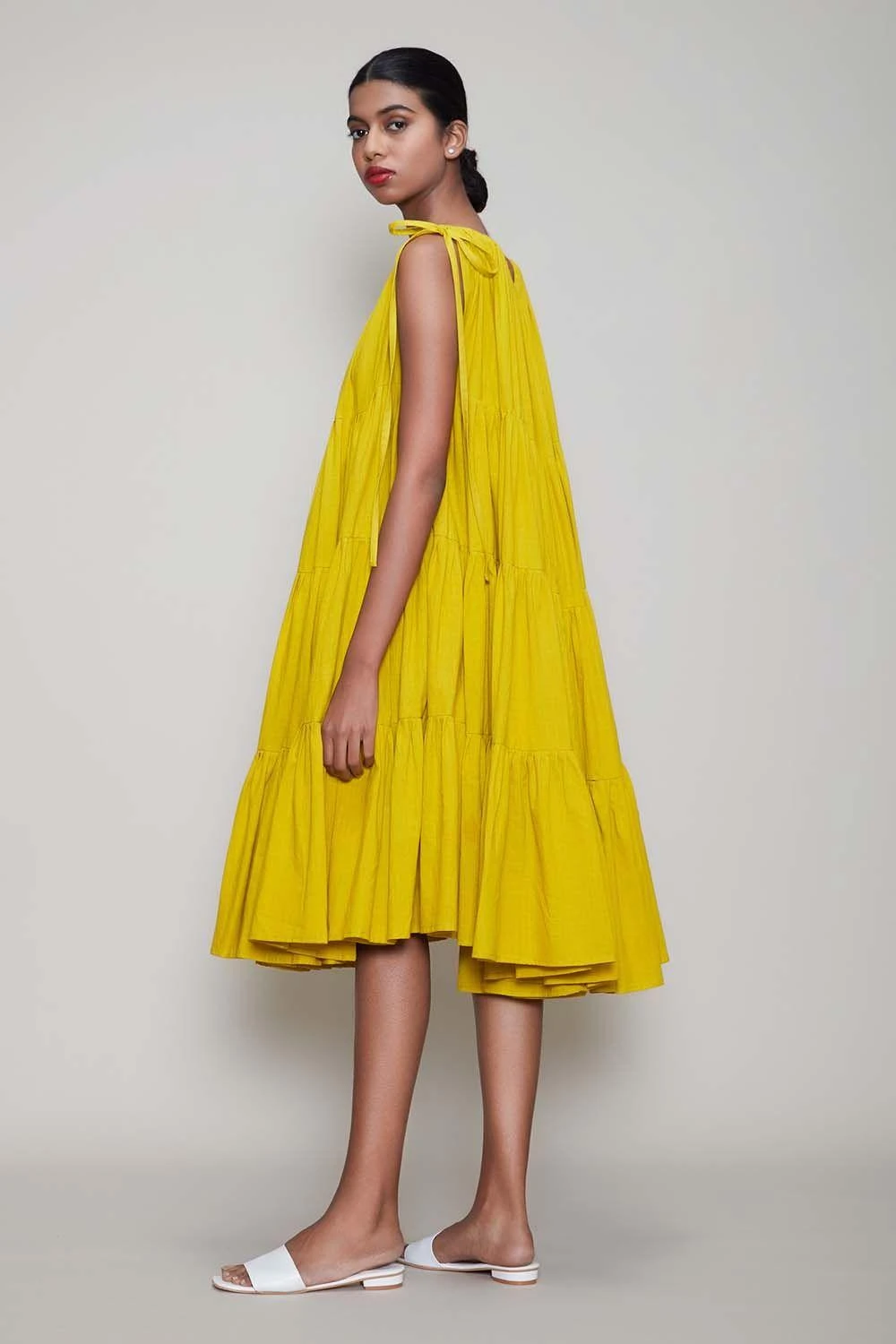 Mati Yellow Midi Dress With Voluminous Layers 5 Mati Yellow Midi Dress With Voluminous Layers - Image 3