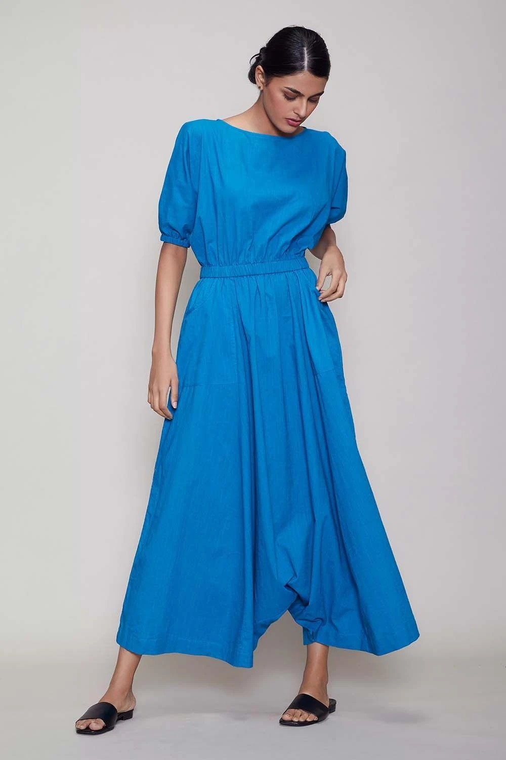 Mati Blue Jumpsuit With Elasticated Waist 3 Mati Blue Jumpsuit With Elasticated Waist