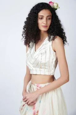 Nadiya Paar V Neck Blouse With Gold Details