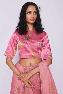 Nadiya Paar Pink Rosette Satin Blouse -Deals Haute Togs Store np s pink rosette 2