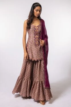 Petticoat Lane By Divya Printed Strappy Sharara Set With Burgundy Dupatta -Deals Haute Togs Store pld04 3