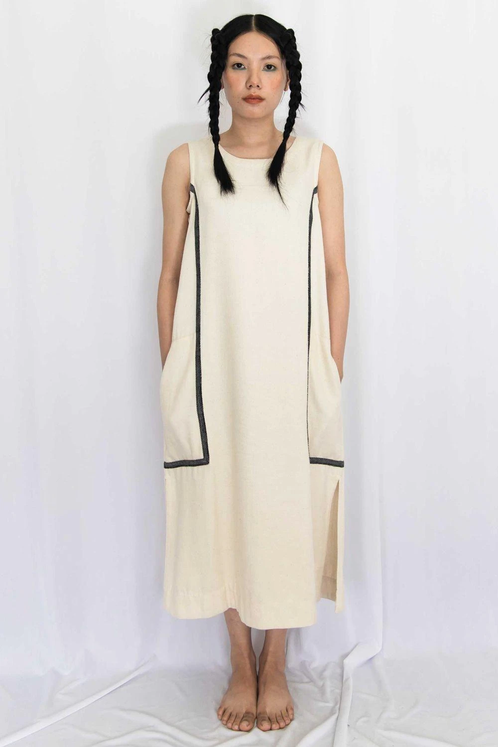 Rias Jaipur Ecru Cotton Denim Dress 2 Rias Jaipur Ecru Cotton Denim Dress