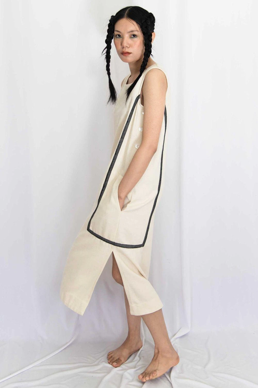 Rias Jaipur Ecru Cotton Denim Dress 6 Rias Jaipur Ecru Cotton Denim Dress - Image 5