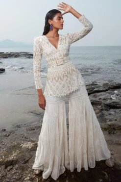 Ritika Mirchandani Ivory & Gold Hand Embroidered Sharara Set