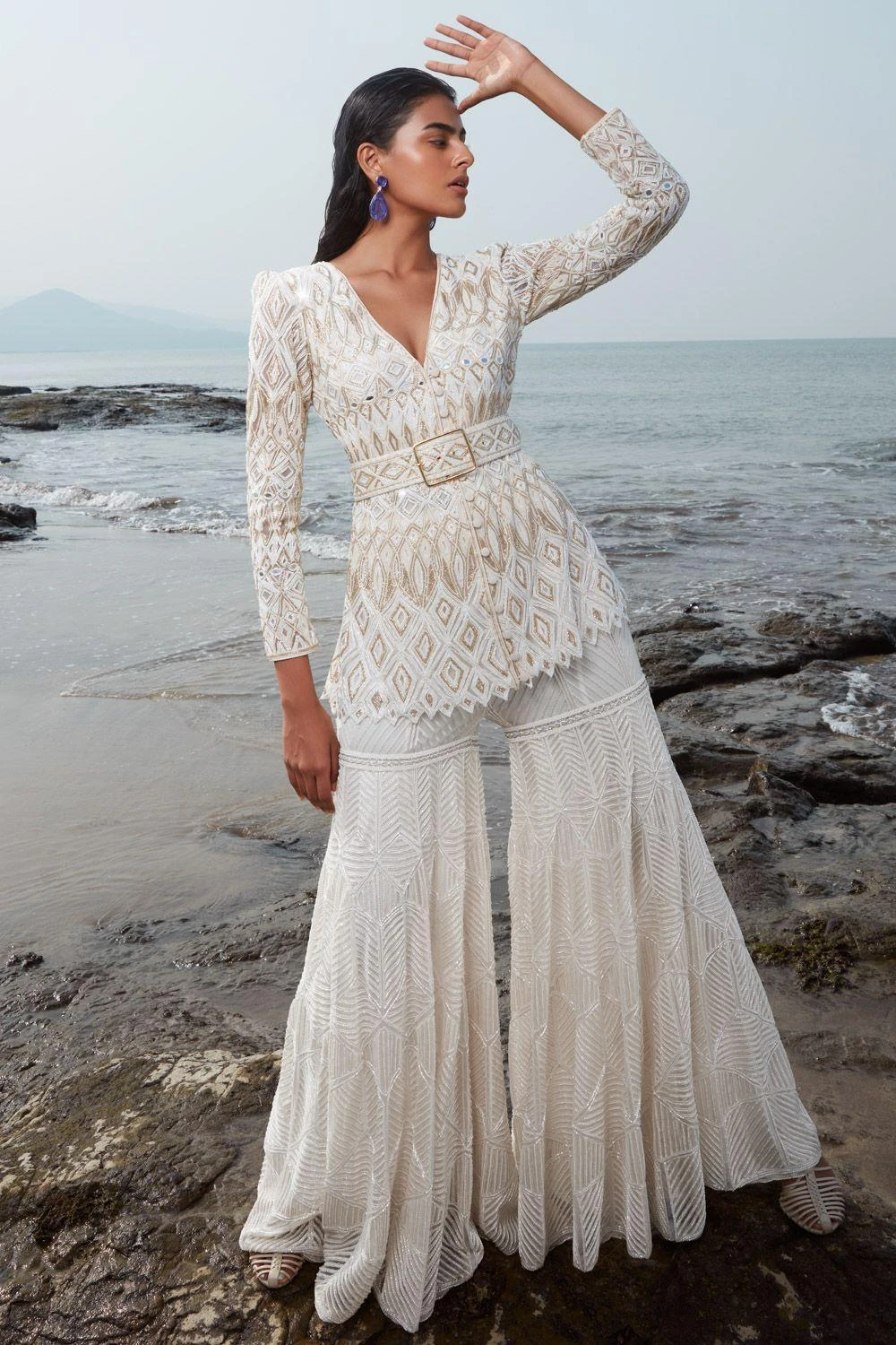 Ritika Mirchandani Ivory & Gold Hand Embroidered Sharara Set 3 Ritika Mirchandani Ivory & Gold Hand Embroidered Sharara Set