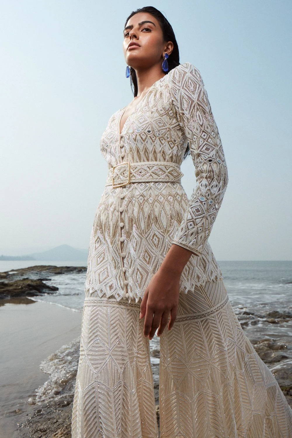 Ritika Mirchandani Ivory & Gold Hand Embroidered Sharara Set 6 Ritika Mirchandani Ivory & Gold Hand Embroidered Sharara Set - Image 4