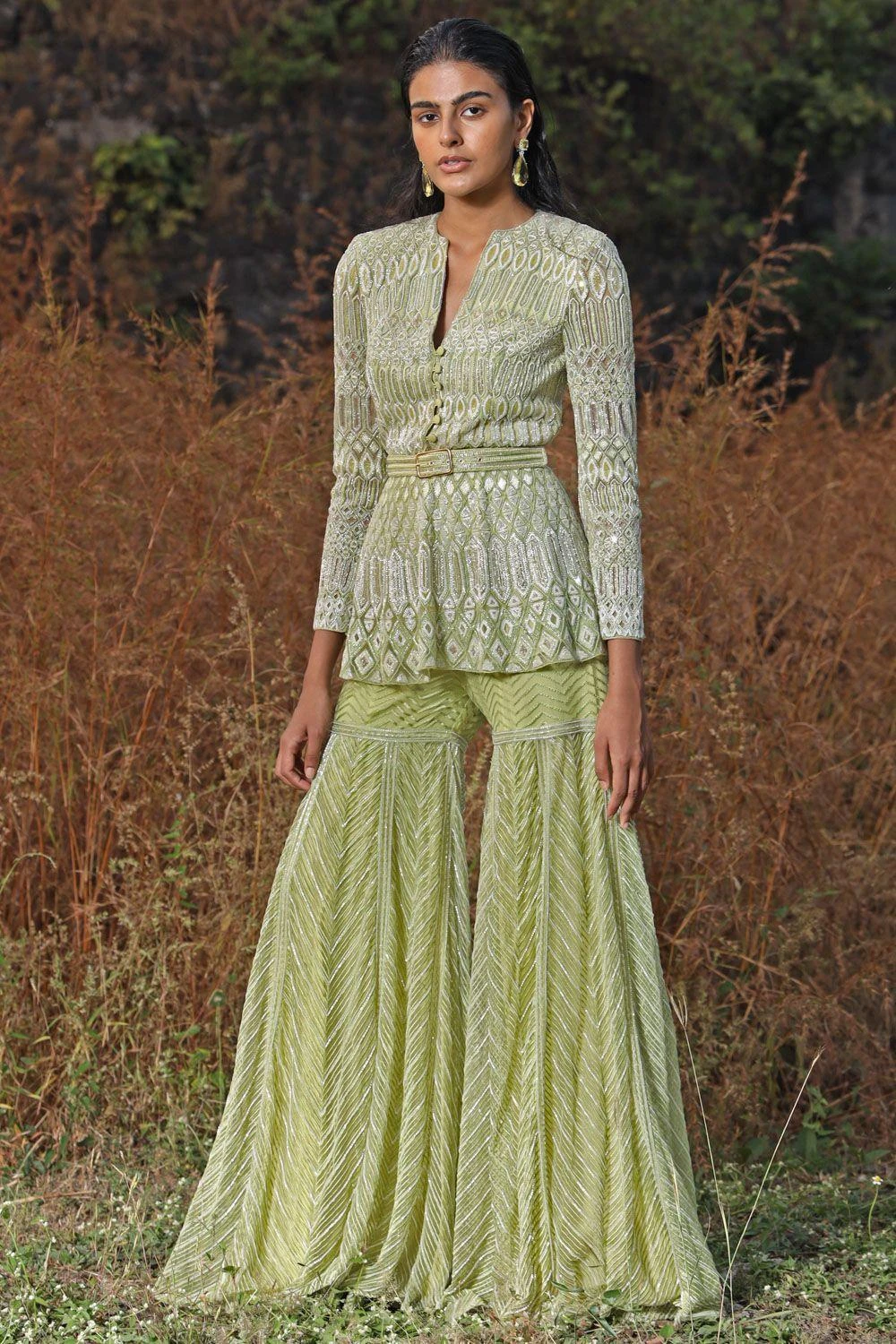 Ritika Mirchandani Lime Green Hand Embroidered Sharara Set 3 Ritika Mirchandani Lime Green Hand Embroidered Sharara Set