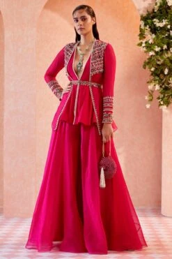 Ridhi Mehra Fuschia Peplum Jacket & Sharara Set