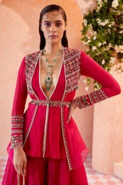 Ridhi Mehra Fuschia Peplum Jacket & Sharara Set -Deals Haute Togs Store rmdl 25 3