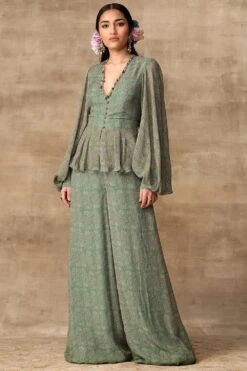 Ridhi Mehra Marcella Turquoise Paisley Printed Jumpsuit