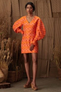 Shriya Som Ikat Balloon Sleeve Short Dress