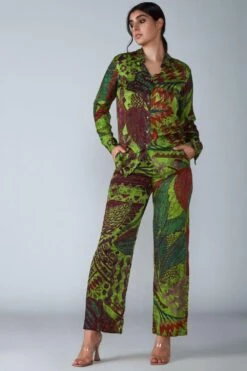 Saaksha & Kinni Green Abstract Avian Printed Pants