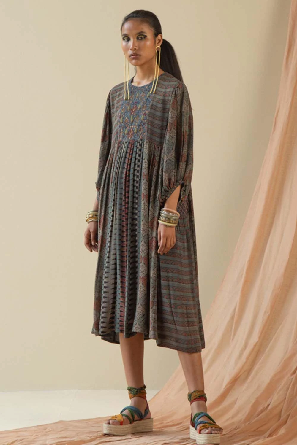 Sunira Designs Ajrakh Printed Dress With An Embroidered Yoke 3 Sunira Designs Ajrakh Printed Dress With An Embroidered Yoke
