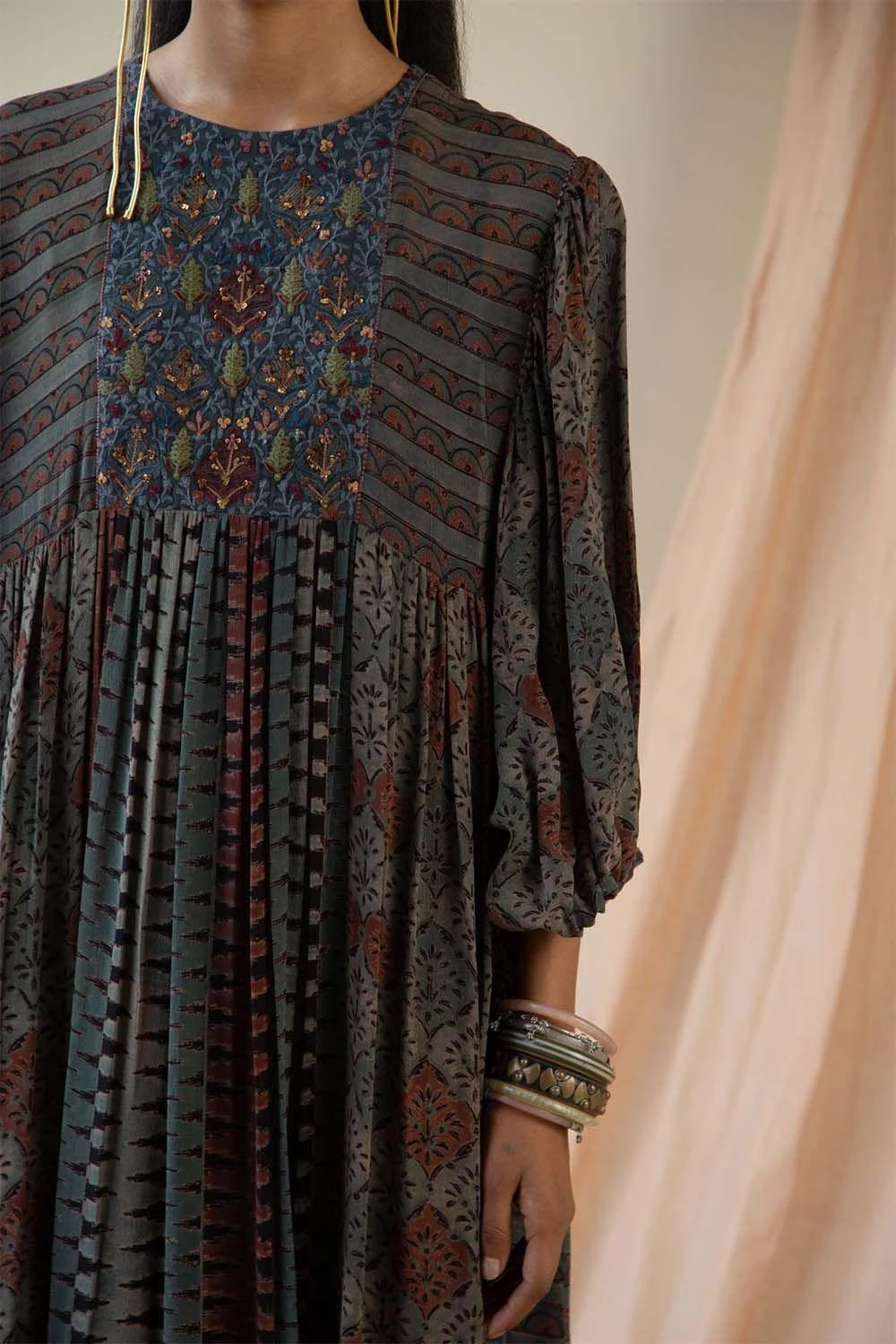 Sunira Designs Ajrakh Printed Dress With An Embroidered Yoke 4 Sunira Designs Ajrakh Printed Dress With An Embroidered Yoke - Image 2