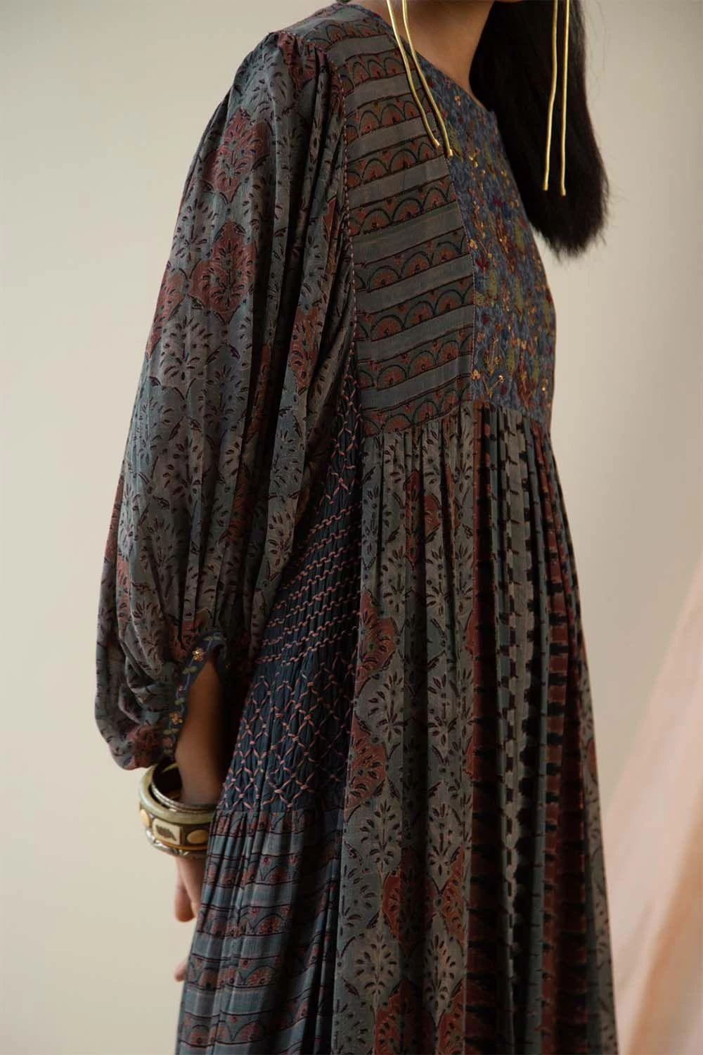 Sunira Designs Ajrakh Printed Dress With An Embroidered Yoke 5 Sunira Designs Ajrakh Printed Dress With An Embroidered Yoke - Image 3
