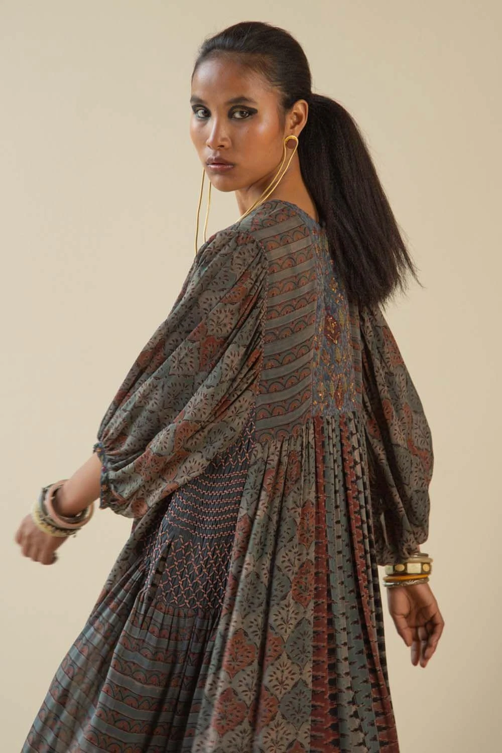 Sunira Designs Ajrakh Printed Dress With An Embroidered Yoke 6 Sunira Designs Ajrakh Printed Dress With An Embroidered Yoke - Image 4