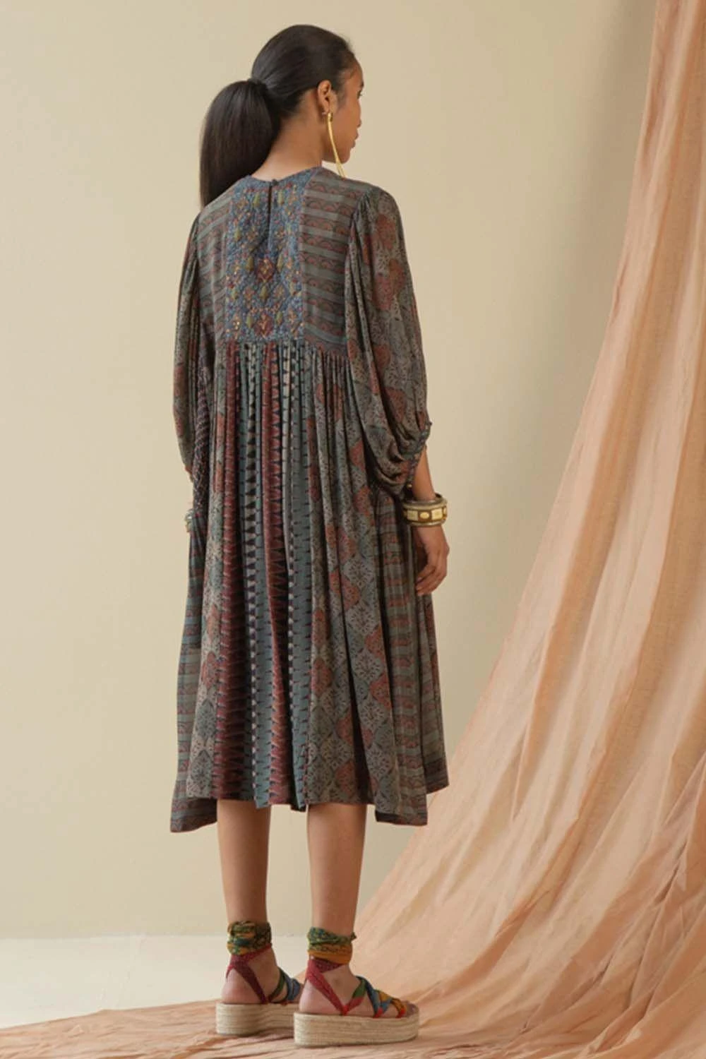 Sunira Designs Ajrakh Printed Dress With An Embroidered Yoke 8 Sunira Designs Ajrakh Printed Dress With An Embroidered Yoke - Image 6