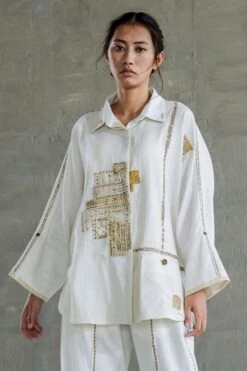 Sunira Designs White Hand Spun Cotton Oversize Shirt -Deals Haute Togs Store sun0604 3