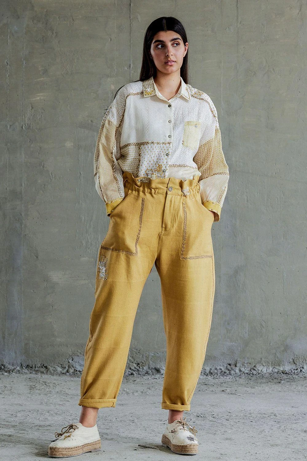 Sunira Designs Yellow Hand Block Printed Chanderi Shirt 3 Sunira Designs Yellow Hand Block Printed Chanderi Shirt