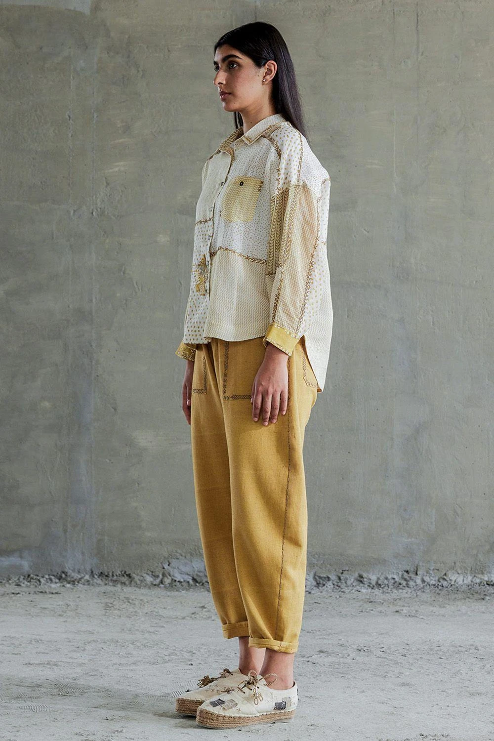 Sunira Designs Yellow Hand Block Printed Chanderi Shirt 4 Sunira Designs Yellow Hand Block Printed Chanderi Shirt - Image 2