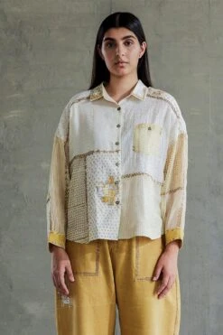 Sunira Designs Yellow Hand Block Printed Chanderi Shirt 8 Sunira Designs Yellow Hand Block Printed Chanderi Shirt -Deals Haute Togs Store sun0612 3