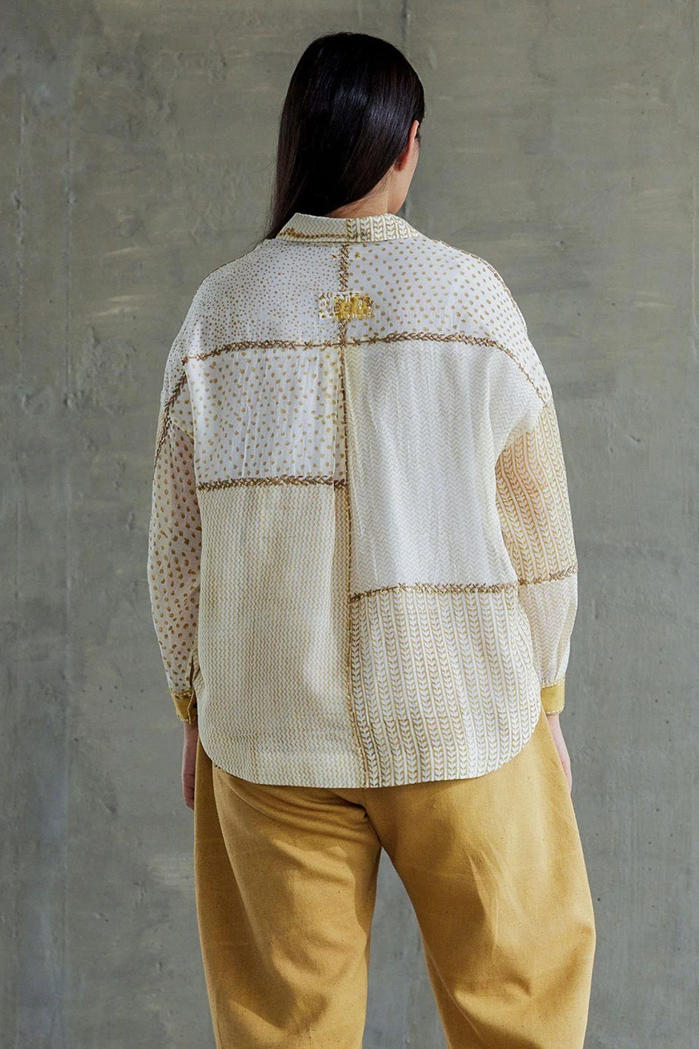 Sunira Designs Yellow Hand Block Printed Chanderi Shirt 6 Sunira Designs Yellow Hand Block Printed Chanderi Shirt - Image 4