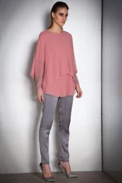 Rohit Gandhi + Rahul Khanna Layered Georgette Top With Bead Embellishments