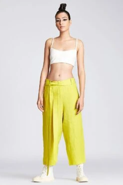 Chola Yellow Linen Narrow Pleated Pants
