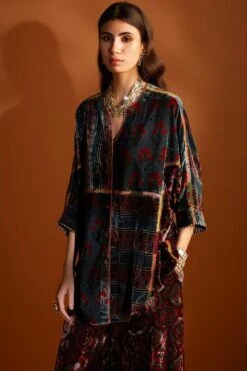 Sunira Designs Maroon Ajrak Hand-block Printed Shirt -Deals Haute Togs Store v2106b 3