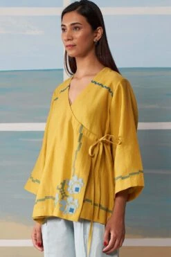 Ikai Mustard Overlap Shirt With Rose Applique Details 8 Ikai Mustard Overlap Shirt With Rose Applique Details -Deals Haute Togs Store wos3113 3