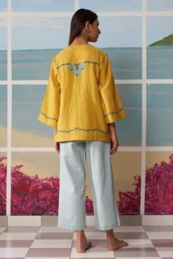 Ikai Mustard Overlap Shirt With Rose Applique Details 9 Ikai Mustard Overlap Shirt With Rose Applique Details -Deals Haute Togs Store wos3113 4